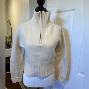 Rosanne Ivory 100% Lambswool Half Zip Mock Neck Sweater | Size L